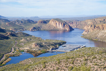 Canyon Lake Marina as seen from Boulder Canyon Trail - Arizona Tonto National Forest