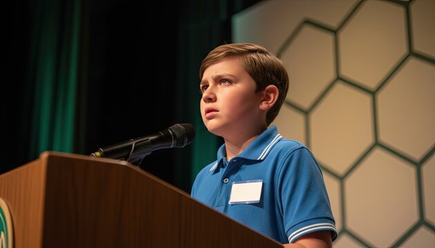 young student at the spelling bee presenting the spelling of their word