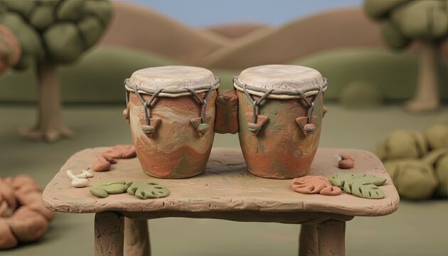 bongos 3D claymation musical instrument