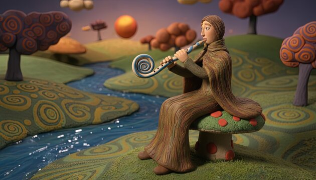 flute player 3D claymation musical instrument
