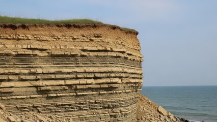 Sedimentary rock cliff face showing geological layers