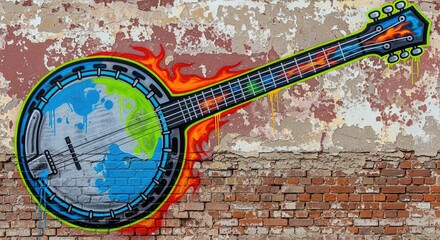 banjo graffiti mural musical instrument