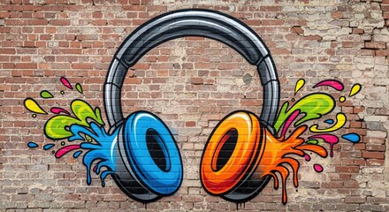 headphones graffiti mural musical instrument