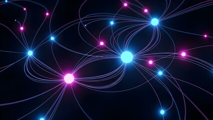 Global Network Connection Concept with Glowing Blue and Pink Nodes and Interconnected Light Lines on Dark Background