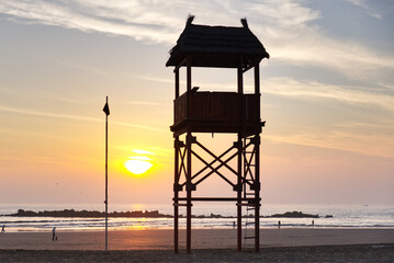 wooden sighting turret and sea rescue on the ocean