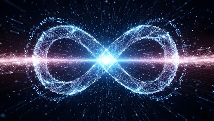 Abstract Infinity Symbol made of Digital Mesh and Light Particles representing Boundless Technology and Continuous Data