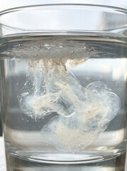 Abstract Clear Liquid Suspension in Glass with Floating Particles