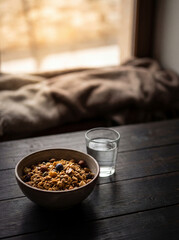 Healthy Granola Breakfast Bowl with Fresh Water