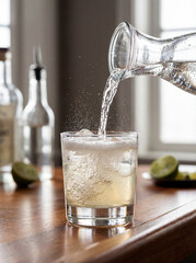 Refreshing Sparkling Cocktail with Lime and Splashing Water