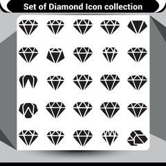 collection of elegant diamond icons in black and white line art and silhouette styles