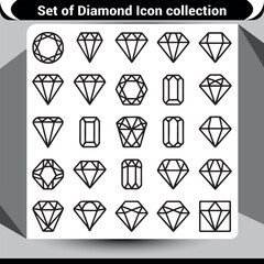 Set of black outline diamond icons collection for jewelry and luxury design