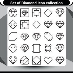 A diverse collection of diamond icons in various outline styles for luxury and design projects