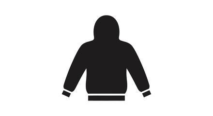 A simple black silhouette of a hooded sweatshirt or jacket a common clothing item