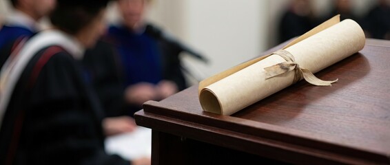Graduation concept with a graduate giving commencement speech at ceremony