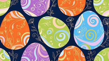 Seamless Decorative Easter Egg Pattern With Colorful Swirls And Elegant Botanical Flourishes For Creative Branding And Lifestyle Design