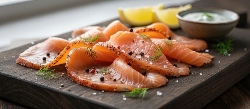 Delicious smoked salmon slices