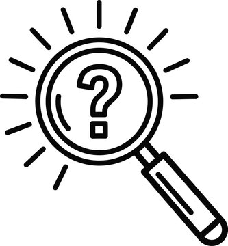 Discovering answers and exploring ideas: a magnifying glass with a bright question mark