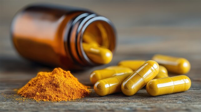 Close-Up View of Golden Berberine Capsules in a Bottle for Natural Insulin Level Support