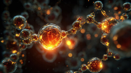 Glowing insulin molecule structure amidst cells, biochemical visualization