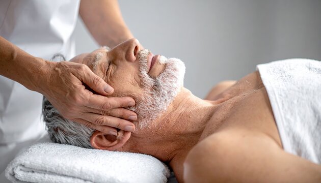 older persian man at the massage parlor getting a massage - relaxing and calming spa day