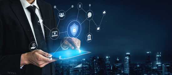 A complete cybersecurity system concept. Providing network protection for online banking, cloud data, financial transactions, and personal identity with secure authentication. Fermion