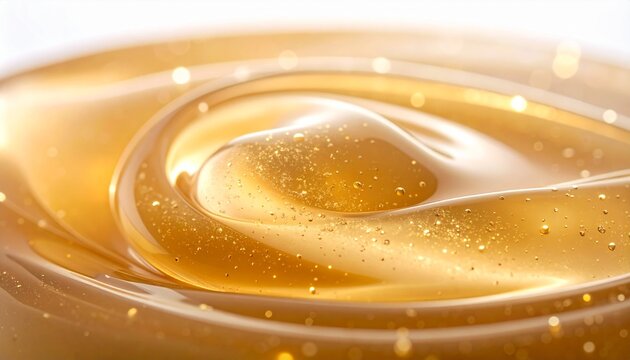 高機能スキンケアを連想させるジェル質感 透明ゴールド美容液テクスチャー 美容科学 ジェネレーティブAI