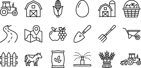 Obraz premium Agricultural farm icons and symbols for farming and gardening illustrations