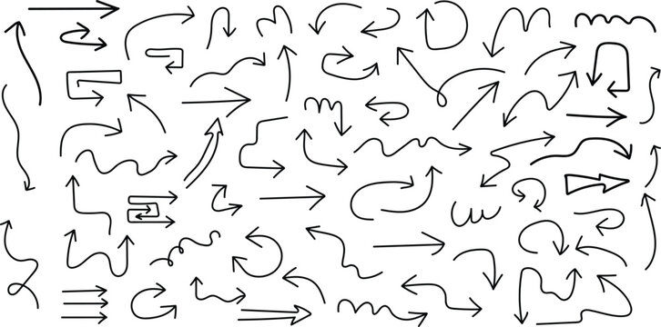 A collection of hand drawn arrows isolated on transparent background