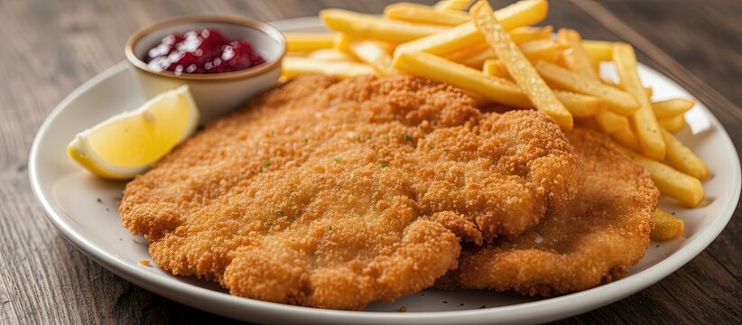 Delicious schnitzel and pom frittes