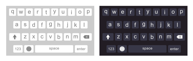 Light and Dark Mobile Keyboard UI Layout &ndash; Virtual QWERTY Typing Interface Design