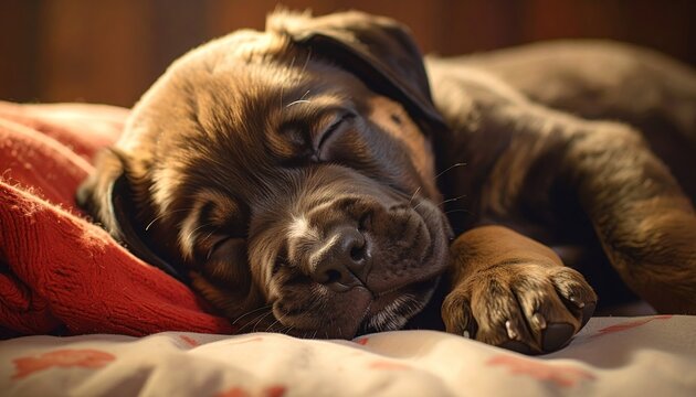 Fat puppy is sleeping during a nap time