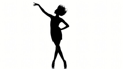 Elegant woman in silhouette dancing with poise and confidence on white background