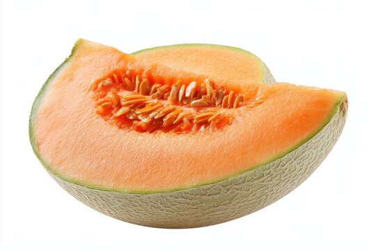 Vibrant Charentais Melon Slice Showcasing Juicy Orange Pulp Against a Clean White Backdrop