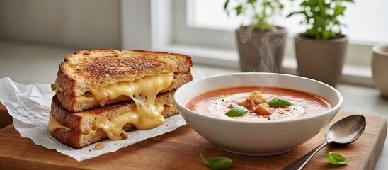 grilled cheese sandwich with bowl of tomato soup
