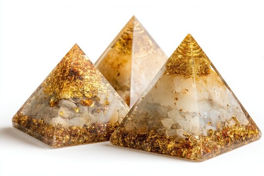 Stunning Orgone Pyramids: Aesthetic Decor with Crystal Texture on Isolated White Background