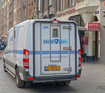 Secur Cash Money Transport at City Street in Amsterdam Netherlands