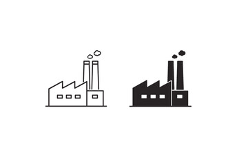 Obraz premium Simple factory icons with smoke coming from chimneys, one outline and one solid
