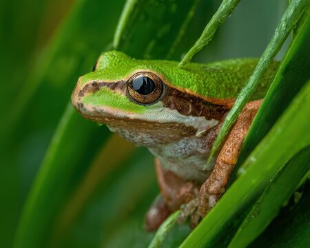 Color-Changing Pacific Tree Frog: A Nature's Marvel in Green and Brown Habitat