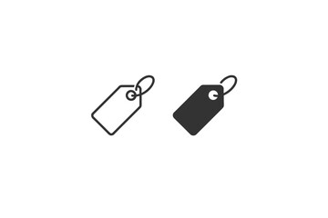 Two simple tag icons, one outlined and one solid, on a white background
