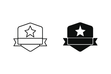 Award ribbon and star icon set, outline and solid fill, representing achievement and recognition