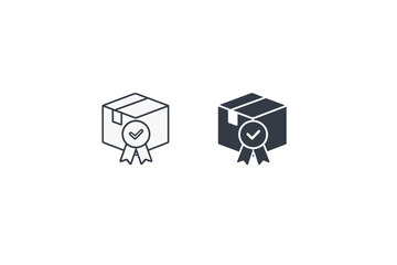 Approved package icon with checkmark and ribbon, representing quality and delivery