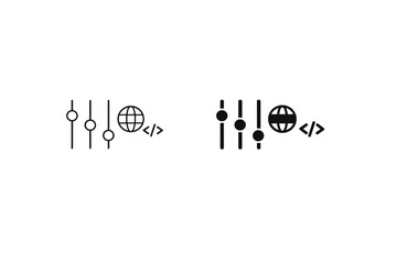 Web development settings icons with globe and code tags, representing online configuration and programming