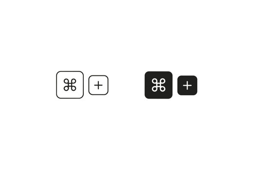 Mac command key and plus sign icons in outline and solid styles