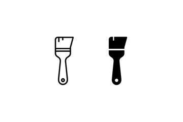 Two paint brushes, one outlined and one solid black, presented side-by-side on a white background