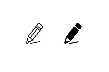 Two pencil icons, one outlined and one solid black, illustrating writing or editing