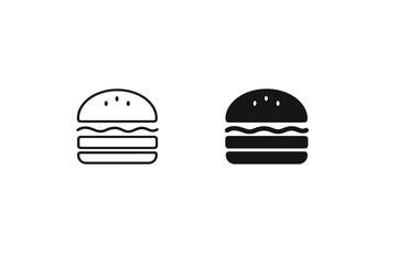 Fototapeta premium Simple line and solid silhouette icons of a hamburger on a white background