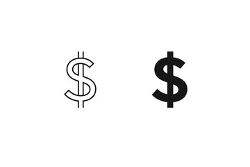 Obraz premium Dollar sign icon in outline and solid black styles on a white background