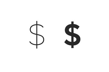 Fototapeta premium Two dollar signs, one thin outline and one bold solid, on a white background