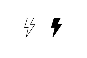 Obraz premium Simple lightning bolt icons, one outlined and one solid black, on a white background