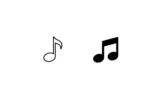 Two musical notes, one outlined and one solid black, on a white background